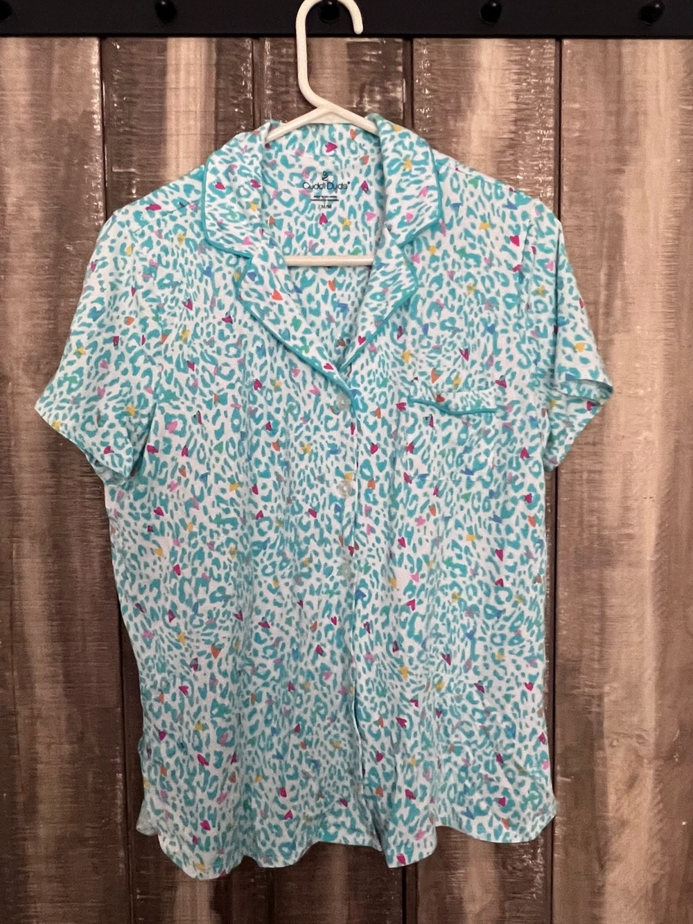 Cuddl Duds Aqua Leopard-Print Short Sleeve Pajama Set